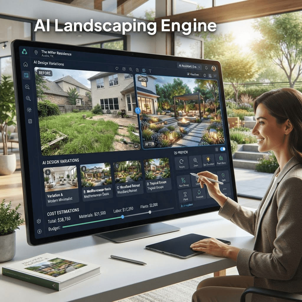AI Landscaping Engine digital product case study by SasAfrik AI Landscaping Engine case study hero image – SasAfrik